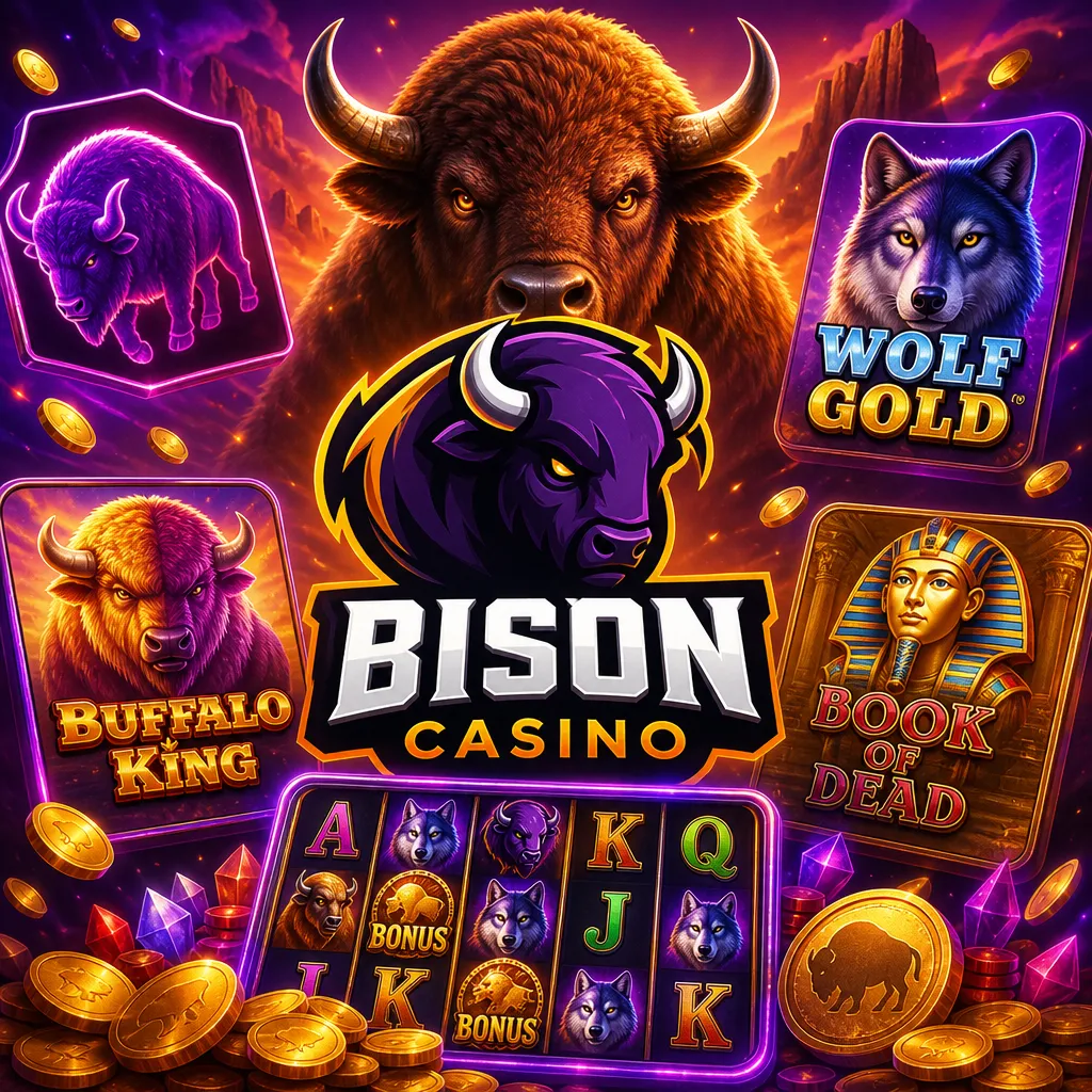 Bison Casino promotional image with official logo and themed elements.